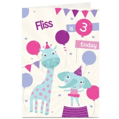 New Personalised Editable Age Birthday Card - Cute Party Animals Kids For Son|For Granddaughter