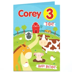 Kids Card Factory Personalised Editable Age Birthday Card - Farmyard Fun