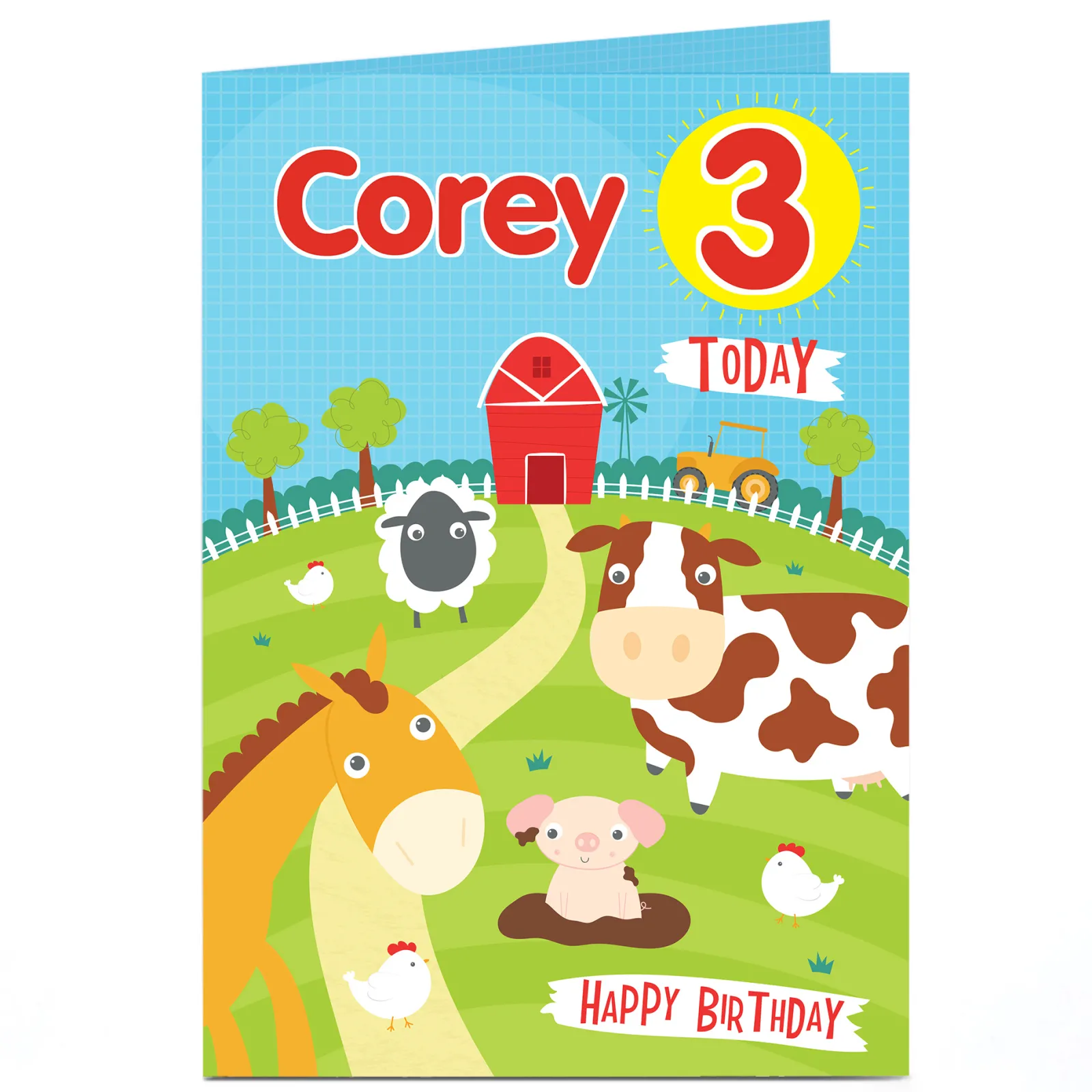 Kids Card Factory Personalised Editable Age Birthday Card - Farmyard Fun