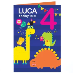 Hot Personalised Editable Age Birthday Card - Colourful Dinosaurs Kids For Nephew|For Daughter