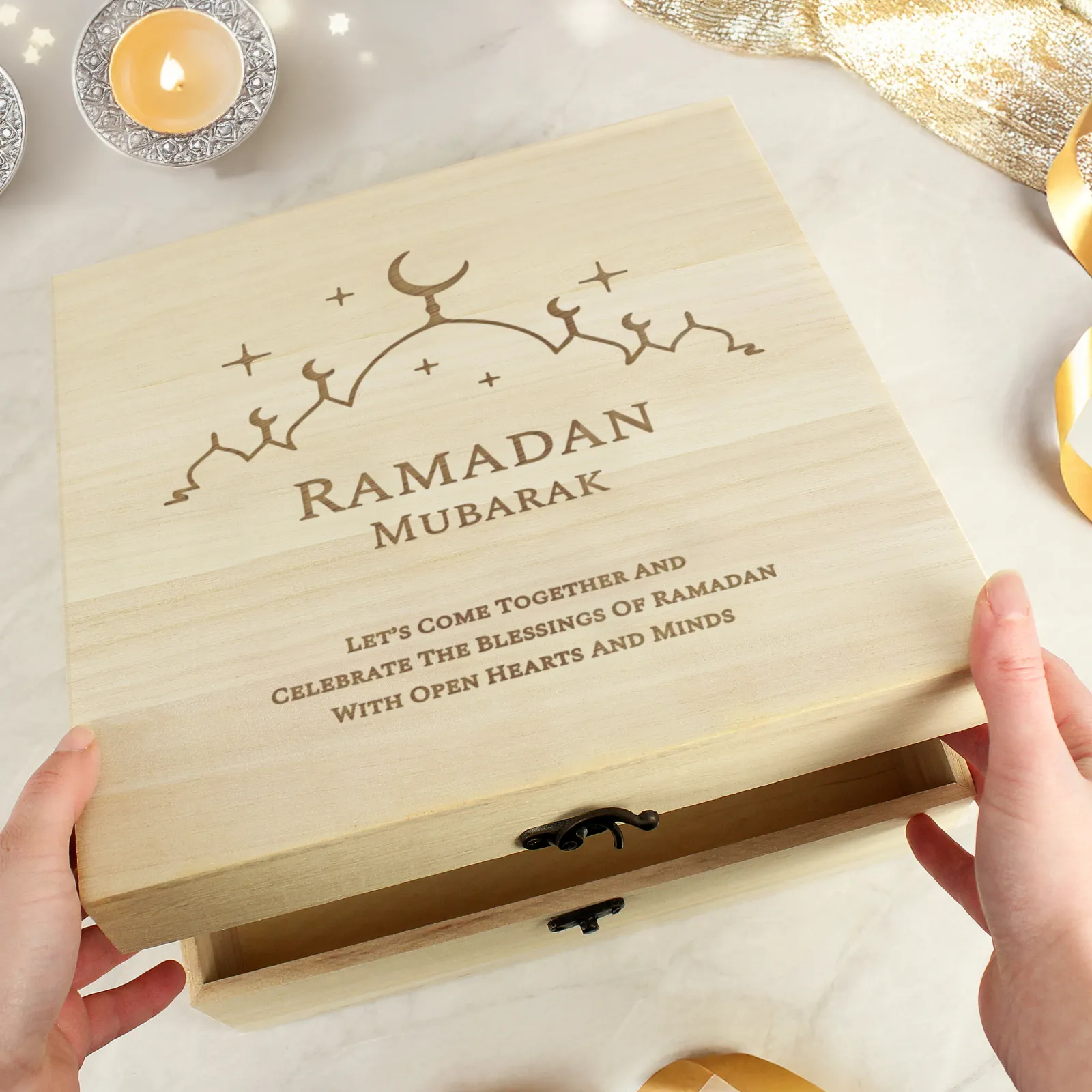 New Personalised Eid & Ramadan Large Wooden Keepsake Box Jewellery & Keepsakes|Gifts For Babies