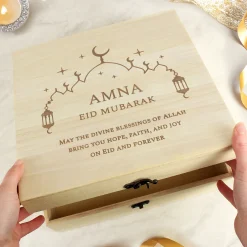 New Personalised Eid & Ramadan Large Wooden Keepsake Box Jewellery & Keepsakes|Gifts For Babies