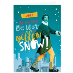 Card Factory Personalised Elf Christmas Card - Yellow Snow