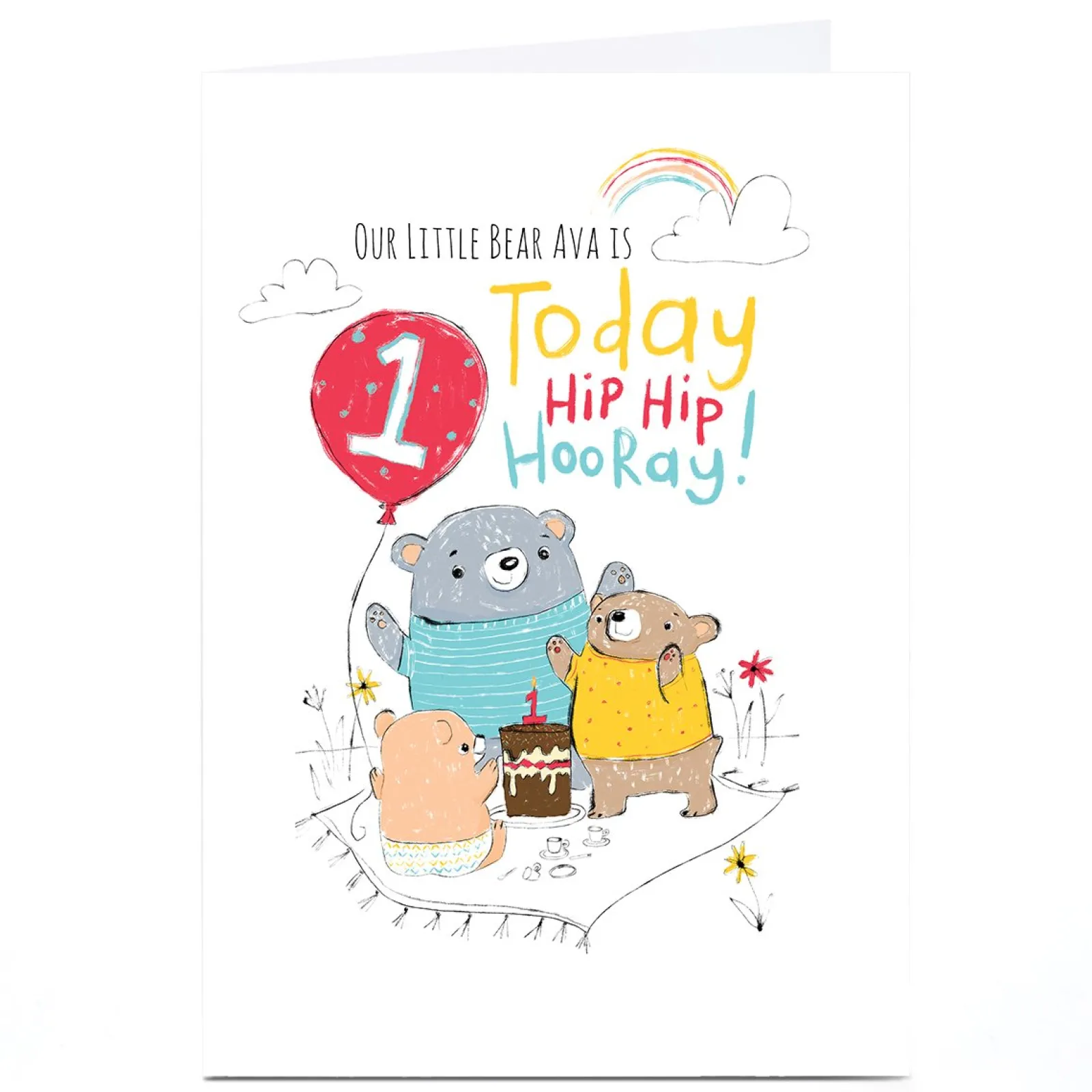 Kids Card Factory Personalised Emma Valenghi Birthday Card - 1 Hip Hip Hooray
