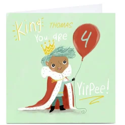 Kids Card Factory Personalised Emma Valenghi Birthday Card - Yippee King Editable Age
