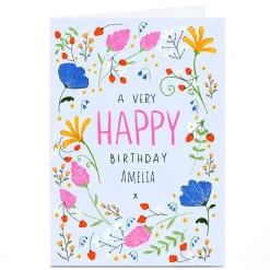 Kids Card Factory Personalised Emma Valenghi Birthday Card - Bright Flowers, Any Name