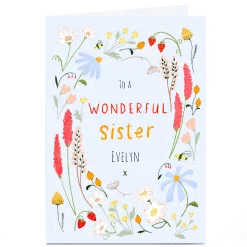Hot Personalised Emma Valenghi Birthday Card - Blue Floral, Sister For Sister|Birthday