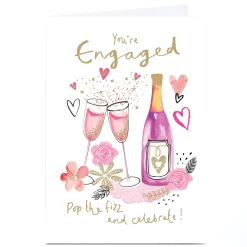 Card Factory Personalised Engagement Card - Pink Pop the Fizz and Celebrate