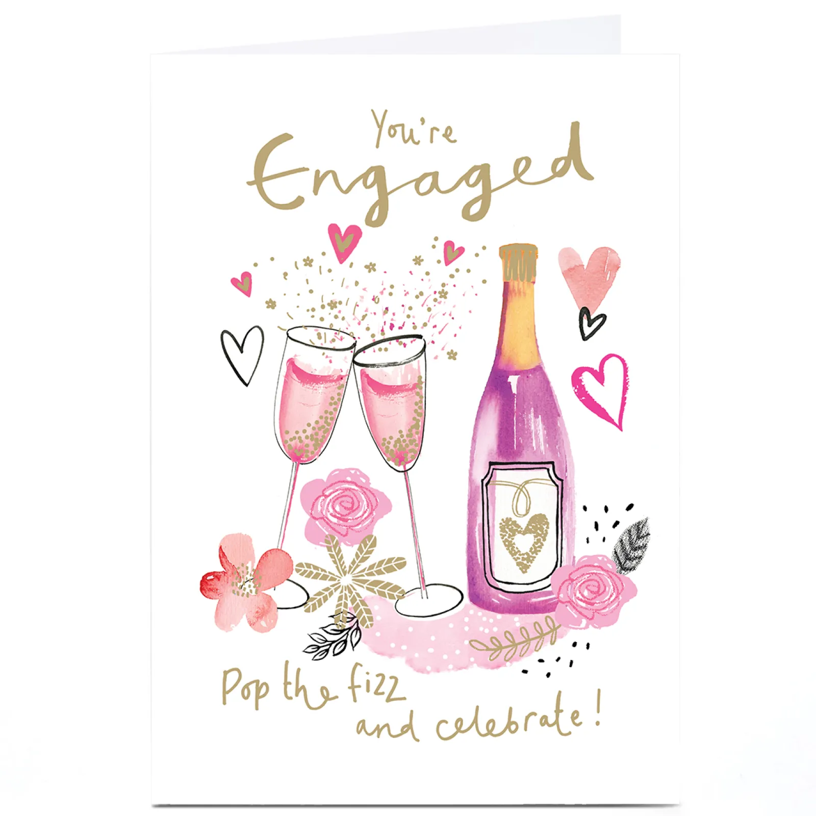 Card Factory Personalised Engagement Card - Pink Pop the Fizz and Celebrate
