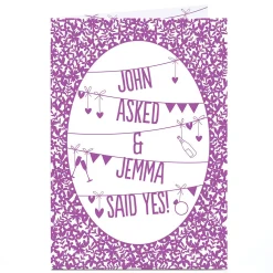 Card Factory Personalised Engagement Card - Purple Bunting