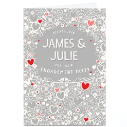 Card Factory Personalised Engagement Invitation - Hearts and Flowers
