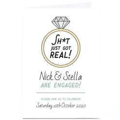 Card Factory Personalised Engagement Party Invitation - Sh*t Got Real!
