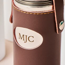 Best Personalised Engraved Brown Leather Hunter Flask with Cups Gifts For Him|Christmas Gifts