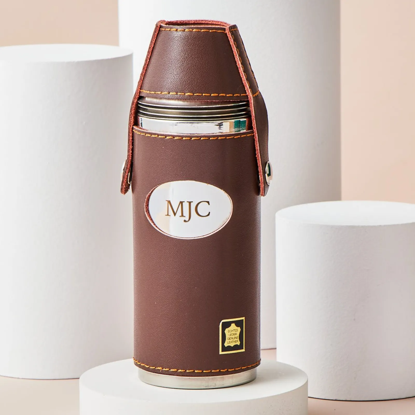 Best Personalised Engraved Brown Leather Hunter Flask with Cups Gifts For Him|Christmas Gifts