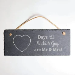 Card Factory Personalised Engraved Hanging Slate Sign - Heart Wedding Countdown
