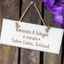 Outlet Personalised Engraved Hanging White Wooden Sign Personalised Canvas & Wall Art|Personalised Engraved Gifts