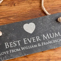 Clearance Personalised Engraved Hanging Slate Sign - Best Mum Ever Personalised Canvas & Wall Art|Personalised Engraved Gifts