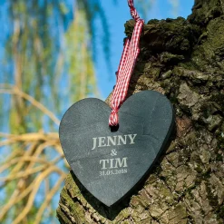 Outlet Personalised Engraved Heart-Shaped Slate Hanging Keepsake - Wedding Personalised Canvas & Wall Art|Personalised Engraved Gifts