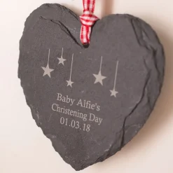 Kids Card Factory Personalised Engraved Heart-Shaped Slate Hanging Sign - Christening Day