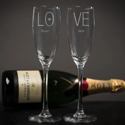 Card Factory Personalised Engraved 'Love' Champagne Flutes