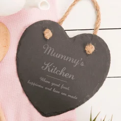 Outlet Personalised Engraved Medium Hanging Heart Slate Personalised Canvas & Wall Art|Personalised Engraved Gifts