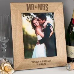 Card Factory Personalised Engraved Mr & Mrs Wooden Photo Frame