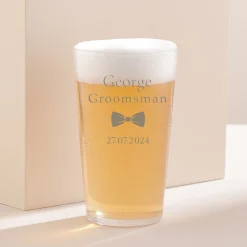 New Personalised Engraved Pint Glass Wedding Bow Tie - Groomsman Wedding Gifts|Gifts For Him
