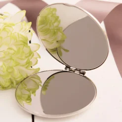 Card Factory Personalised Engraved Silver Round Compact Mirror - Brains & Beauty