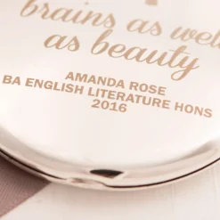 Card Factory Personalised Engraved Silver Round Compact Mirror - Brains & Beauty