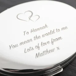 Discount Personalised Engraved Silver Oval Compact Mirror With Hearts Personalised Jewellery And Keepsakes|Personalised Engraved Gifts