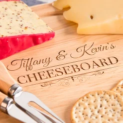 Card Factory Personalised Engraved Wooden Cheeseboard Set - Two Names