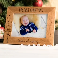 Card Factory Personalised Engraved Wooden Photo Frame - First Christmas, Signpost