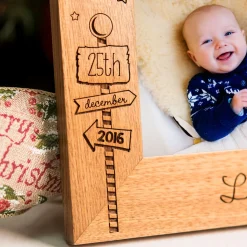 Card Factory Personalised Engraved Wooden Photo Frame - First Christmas, Signpost