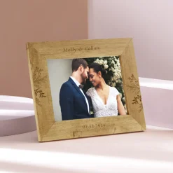 Outlet Personalised Engraved Wooden Picture Frame - Wedding, Names & Date Floral Design Personalised Engraved Gifts|Photo Frames