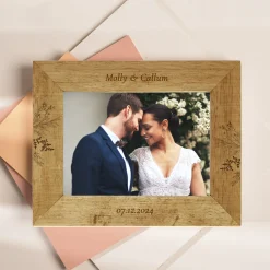 Outlet Personalised Engraved Wooden Picture Frame - Wedding, Names & Date Floral Design Personalised Engraved Gifts|Photo Frames