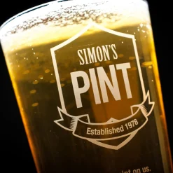 Card Factory Personalised Established Badge Pint Glass