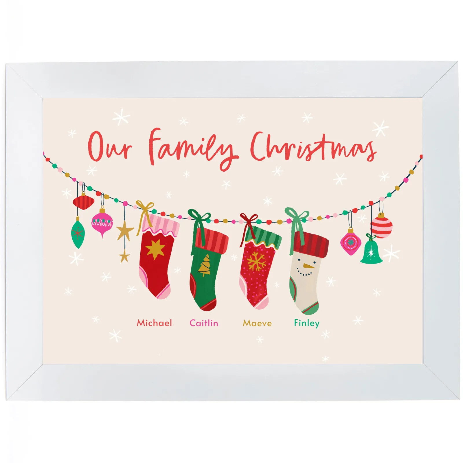 Card Factory Personalised Family of 4 Christmas Print - 4 Stockings