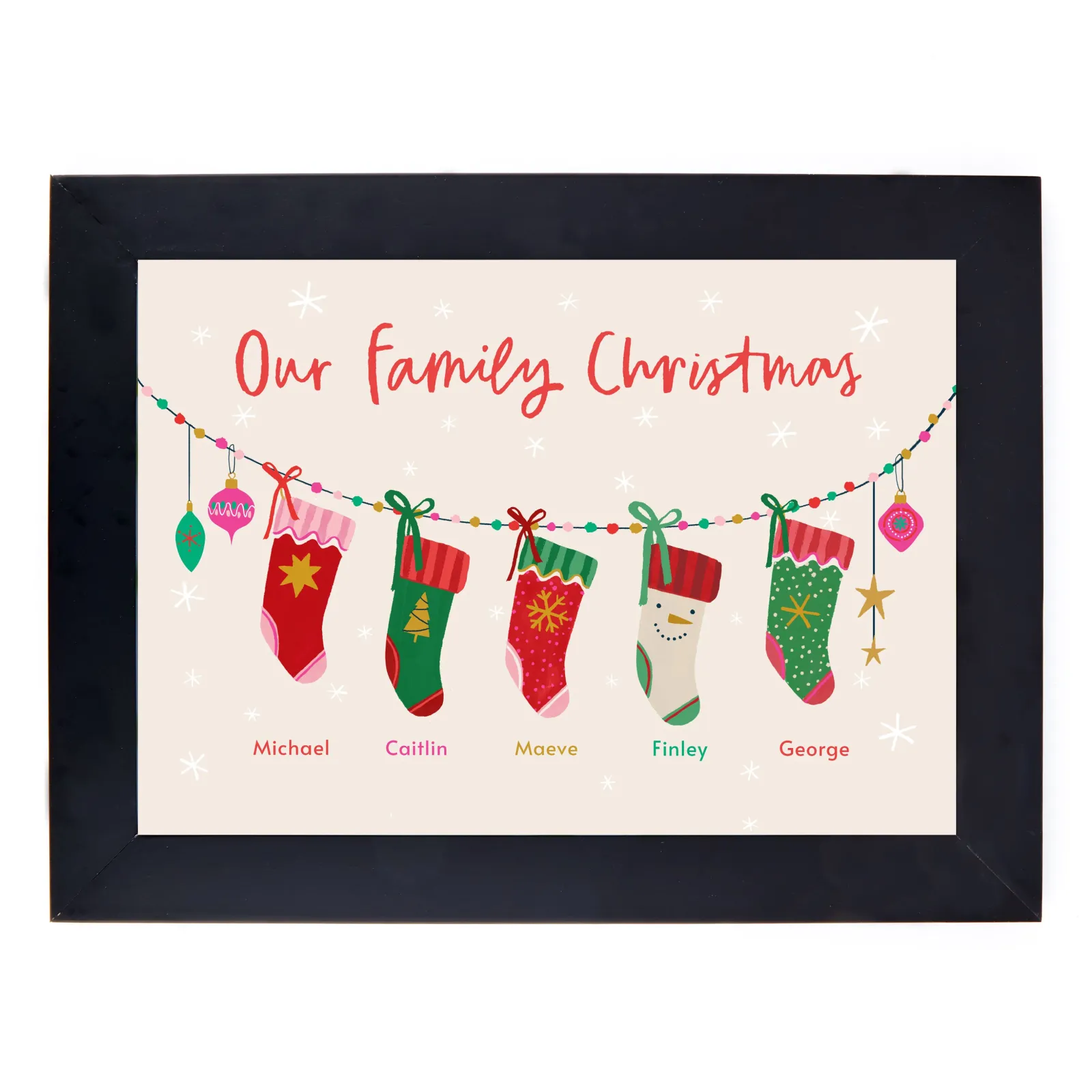 Card Factory Personalised Family of 5 Christmas Print - 5 Stockings
