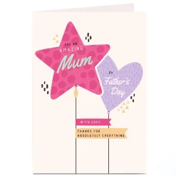 Card Factory Personalised Father's Day Card - Star and Heart Balloons