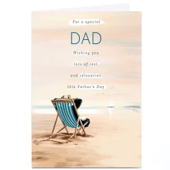 Discount Personalised Father's Day Card - Beach Deck Chair, Dad Father's Day