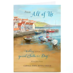 Card Factory Personalised Father's Day Card - From All Of Us, Harbour Scene