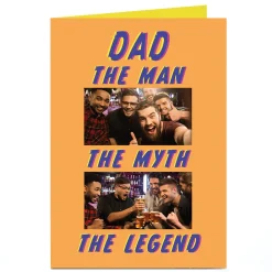 Card Factory Personalised Father's Day Photo Card - Dad The Man The Myth The Legend Orange