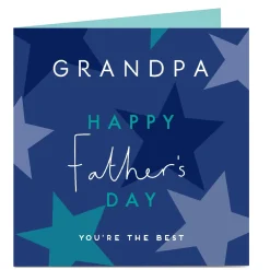 New Personalised Father's Day Card - Blue with Stars and Text - Grandpa Father's Day