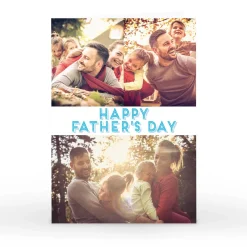 Card Factory Personalised Father's Day Photo Card - Blue Text & 3 Photos