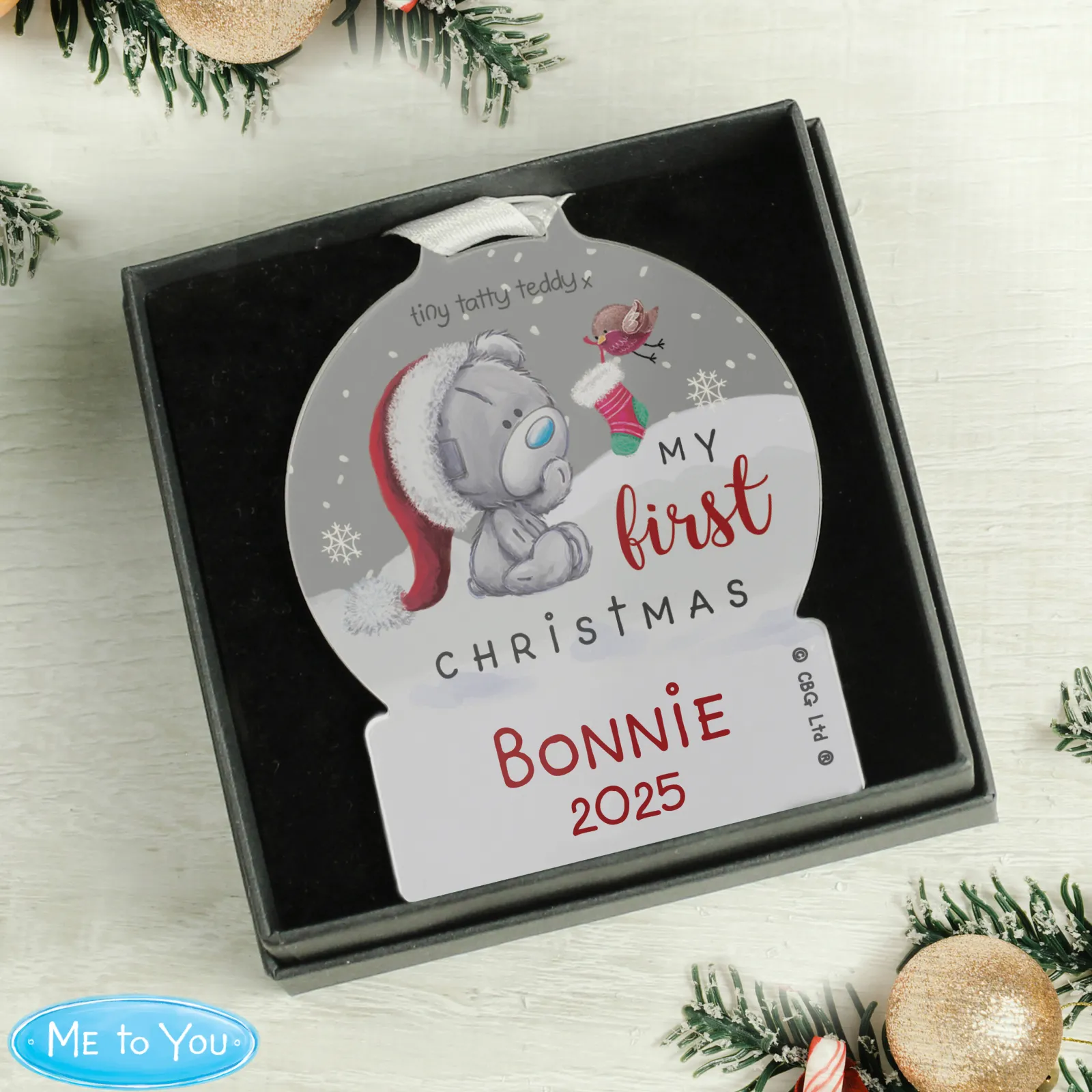 Kids Card Factory Personalised First Christmas Tiny Tatty Teddy Acrylic Decoration