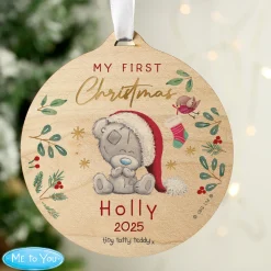 Kids Card Factory Personalised First Christmas Tiny Tatty Teddy Wooden Decoration
