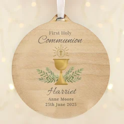 Kids Card Factory Personalised First Holy Communion Round Wooden Decoration