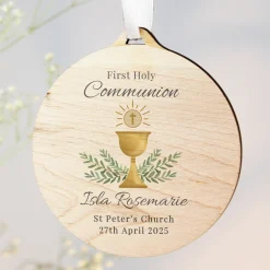 Kids Card Factory Personalised First Holy Communion Round Wooden Decoration