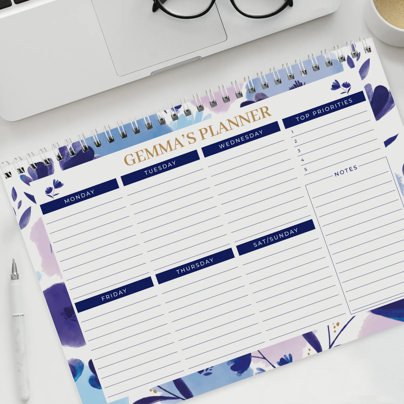 Card Factory Personalised Floral A4 Weekly Planner