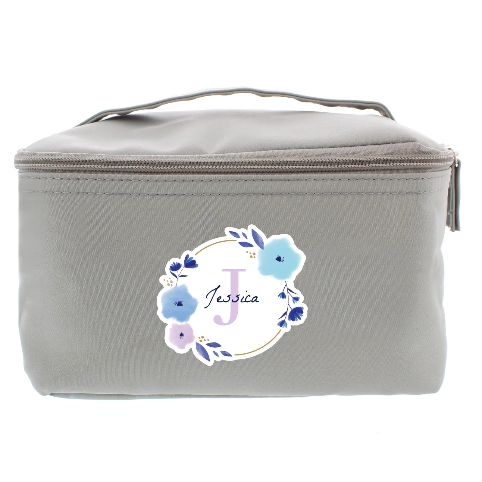 Card Factory Personalised Floral Initial Grey Make Up Case